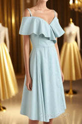 Mint Cold-Shoulder Ruffled A-Line Short Dress