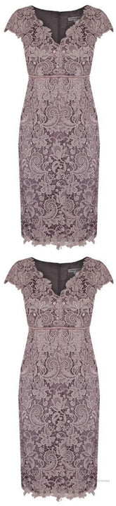 Sheath V Neck Cap Sleeves Lace Empire Mother Of The Bride Dress With Sash 6280