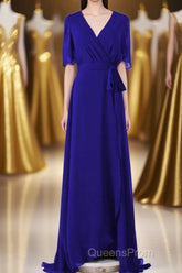 Royal Blue Chiffon Wrap Long Bridesmaid Dress