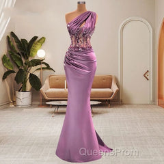 Lilac One Shoulder Mermaid Evening Prom Dress with Beads
