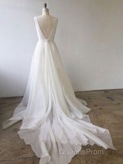 Simple White V Neck Tulle Long Evening Prom Dress, White Evening Dress