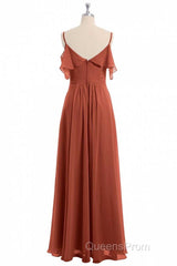 Rust Orange Straps Ruffled A-Line Bridesmaid Dress