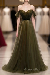 Simple Sweetheart Tulle Off Shoulder Long Evening Prom Dress, Tulle Formal Dress
