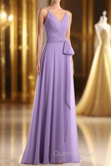 Lavender Spaghetti Straps Tie-Side Long Formal Dress