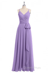 Lavender Spaghetti Straps Tie-Side Long Formal Dress