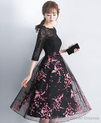 Black Lace Tulle Short Prom Dress Black Lace Bridesmaid Dress