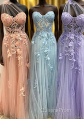 Fairy-Tale Appliques One-Shoulder A-Line Evening Prom Gown