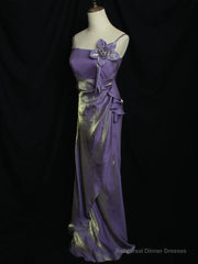 Purple Vintage Floral Embellished Sheath Gown Evening Dress