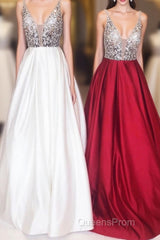 A-Line Spaghetti Straps Sequins Long Evening Prom Dress