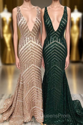 Sparkle Sequins V-Neck Mermaid Long Evening Prom Dress