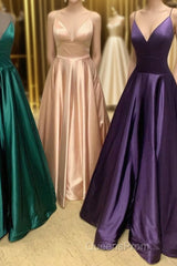 Simple A-Line Straps Satin Long Evening Prom Dress