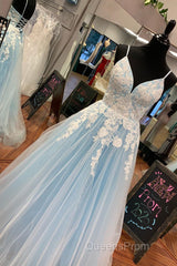 Elegant V Neck Lace-Up Back Pink Long Evening Prom Dress with Appliques