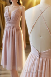 Short Pink Chiffon Homecoming Dress with Cross Back