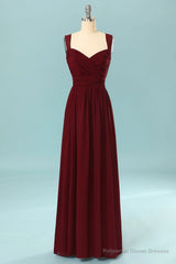 Elegant Pleated Burgundy Bridesmaid Dress with Keyhole