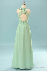 Halter Mint Green Bridesmaid Dress with Bowknot