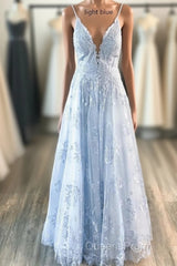 Deeep V-neck Embroidery Pink Long Evening Prom Dress