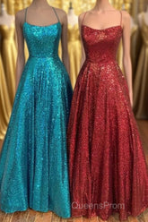Princess A-line Sequins Long Evening Prom Dress