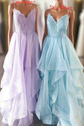 Elegant Light Blue Ruffled Tulle Evening Prom Dress