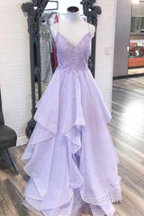 Elegant Light Blue Ruffled Tulle Evening Prom Dress