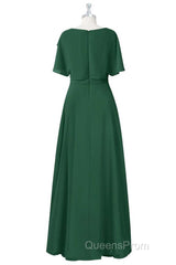 Hunter Green Chiffon Ruffled Long Bridesmaid Dress