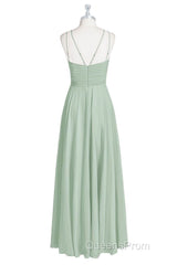 Sage Green Chiffon Halter A-Line Long Bridesmaid Dress