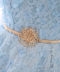 Cute Blue Lace Short Evening Prom Dress, Blue Homecoming Dress