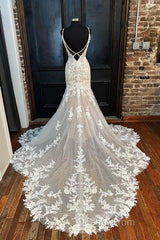 Elegant V Neck Mermaid Lace Appliques Wedding Dress