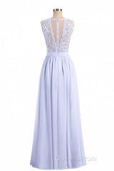 Lavender Lace Crew Neck A-Line Bridesmaid Dress