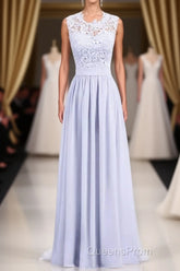 Lavender Lace Crew Neck A-Line Bridesmaid Dress