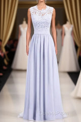 Lavender Lace Crew Neck A-Line Bridesmaid Dress