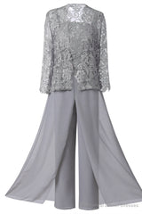 Mother of the Bride Dresses, Lace Chiffon Three-Piece Plus Size Mother of the Bride Pant Suits
