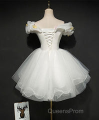 Cute White Tulle Short Evening Prom Gown White Homecoming Dress