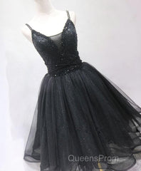 Black Tulle Beads Short Evening Prom Dress, Black Homecoming Dress