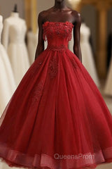 Burgundy Tulle Lace Long Evening Prom Gown Burgundy Tulle Lace Formal Dress
