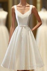 Simple V Neck White Short Evening Prom Dress, White Homecoming Dress