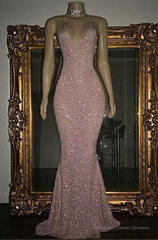 2025 Pink Halter Sequins Prom Dresses