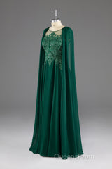 Dark Green A-Line Lace Appliques Chiffon Evening Prom Dress