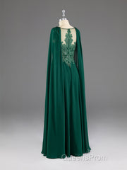 Dark Green A-Line Lace Appliques Chiffon Evening Prom Dress