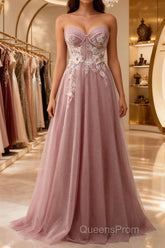 A-Line Sweetheart Neckline Long Evening Prom Dress With Appliques