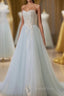A-Line Tulle Lace Appliques Sweetheart Long Evening Prom Dress, Strapless Evening Dress