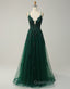 A-Line Tulle Spaghetti Straps Appliques Long Evening Prom Dress with Alit