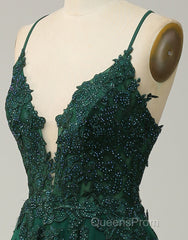 A-Line Tulle Spaghetti Straps Appliques Long Evening Prom Dress with Alit