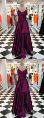 Purple Spaghetti Straps Sleeveless Long Prom Dresses, Split Evening Dresses, B0975