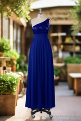 Beautiful Sequins One-Shoulder Bridesmaid Dresses with Pockets