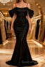 Black Off The Shoulder Criss-Cross Back Long Satin Evening Prom Dress