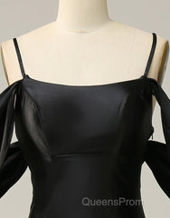 Black Off The Shoulder Criss-Cross Back Long Satin Evening Prom Dress