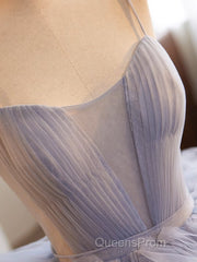 Blue Tulle Long Evening Prom Gown, Blue Tulle Long Sweet 16 Dress