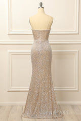 Silver Sequins Long Evening Prom Dress with Slit