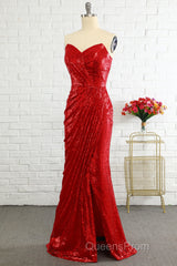 Sheath Sweetheart Red Sequins Evening Prom Dress with Sequins