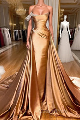 Chic One Shoulder Beaded Mermaid Evening Prom Dress With Court Train